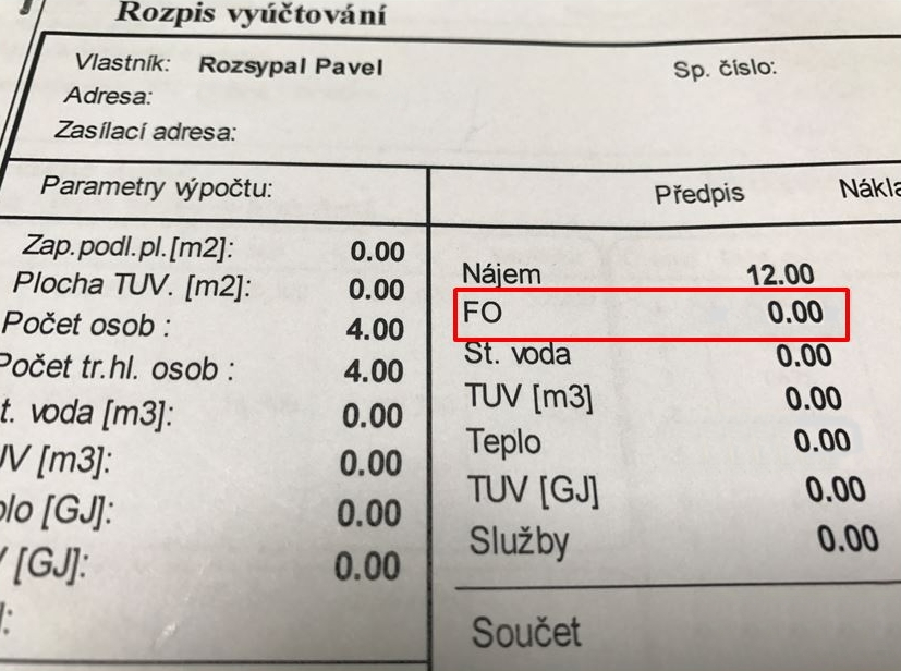 rozpis vyúčtování